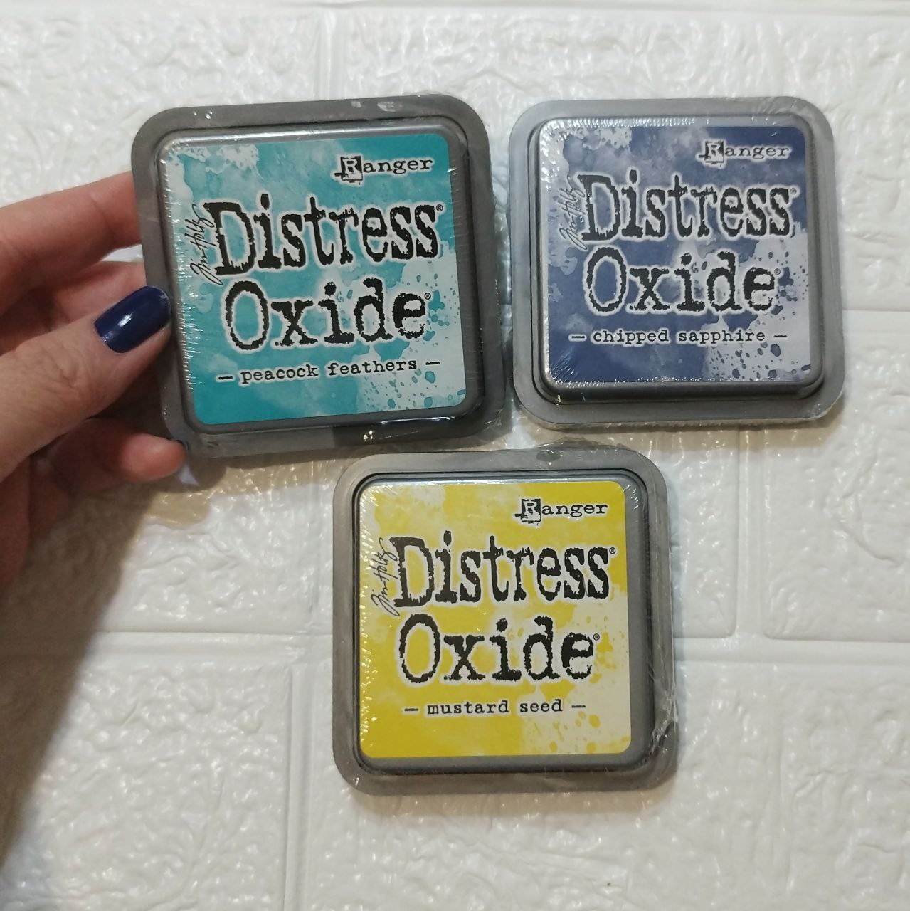 Distress Oxide pack amarillo y azules