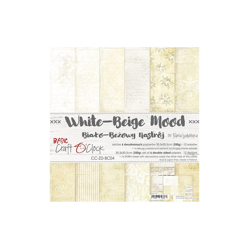 White-Beige mood papel scrap Craft o clock 30x30 cm