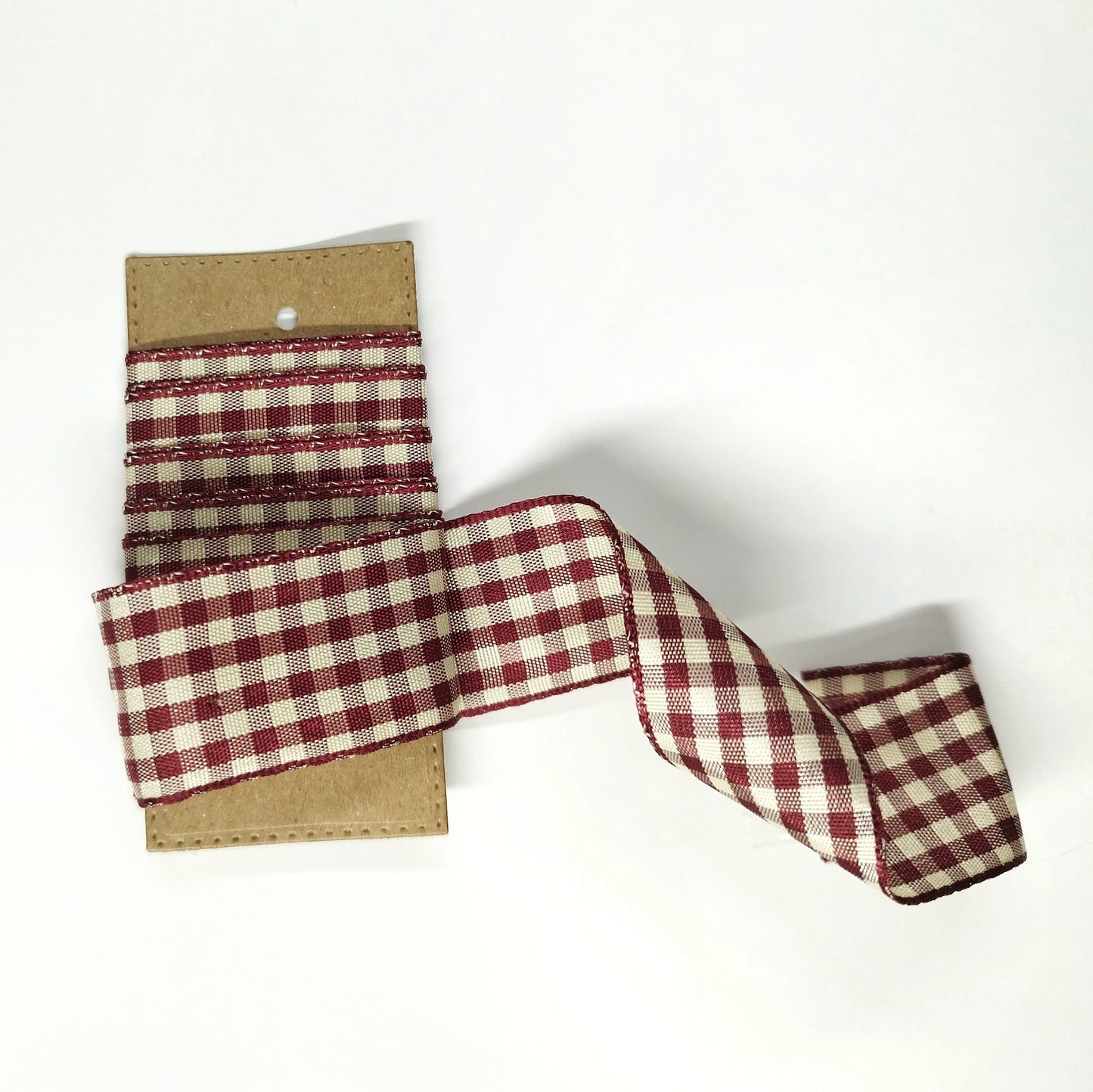 Cinta cuadros vichy beige y granate