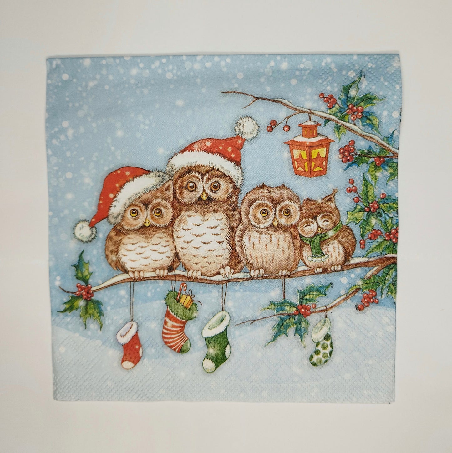 Servilleta familia búhos Navidad