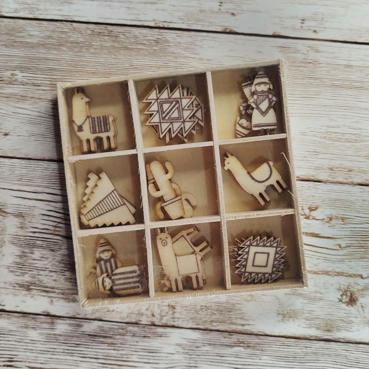 Caja maderitas llamas