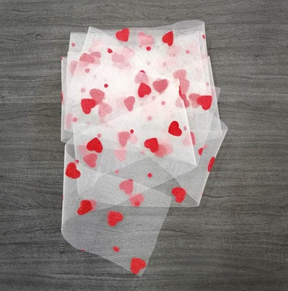 Cinta de tul corazones rojos 2m