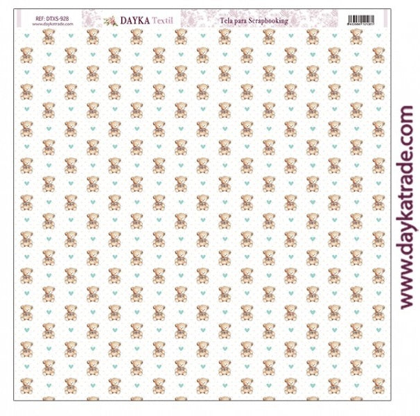 Tela de encuadernar ositos y corazones 30x30 Dayka
