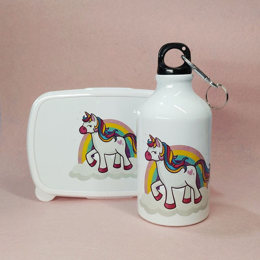 Pack básico almuerzo infantil Unicornio botella y tupper