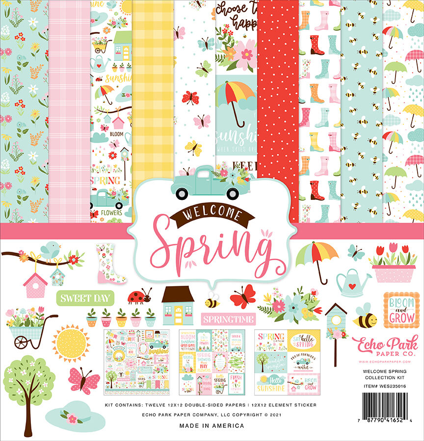 Kit Welcome spring papeles scrap + pegatinas