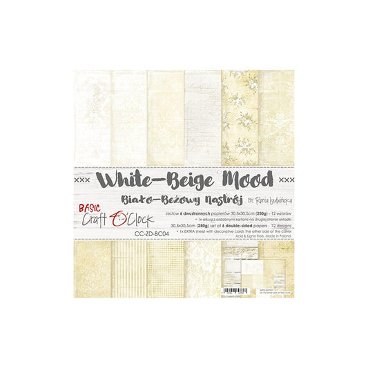 White-Beige mood papel scrap Craft o clock 30x30 cm